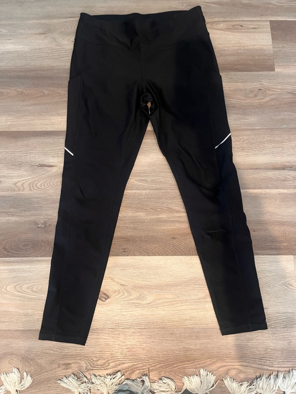 Xersion Black Leggings with Neon Yellow Logo